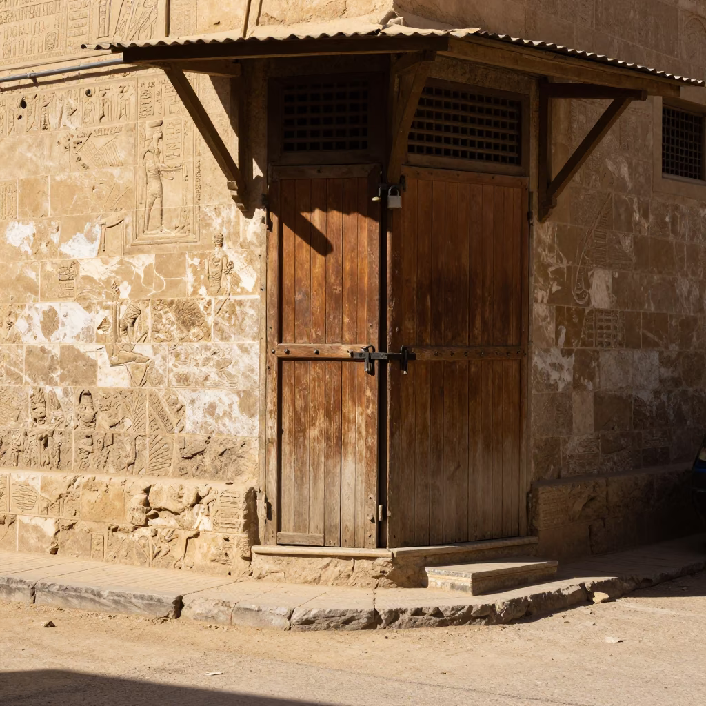 Street Corner in Luxor at The Flat Glare Of Noon Light in in Luxor, Egypt