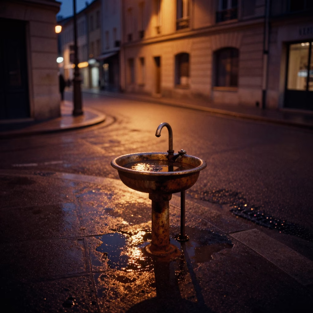 Street Corner in Lyon at Deep In The Night Light in in Lyon, France