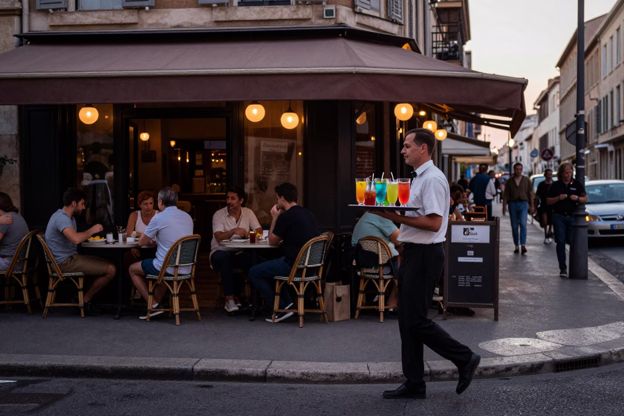 Street Corner in Marseille at The Early Evening Light in in Marseille, France