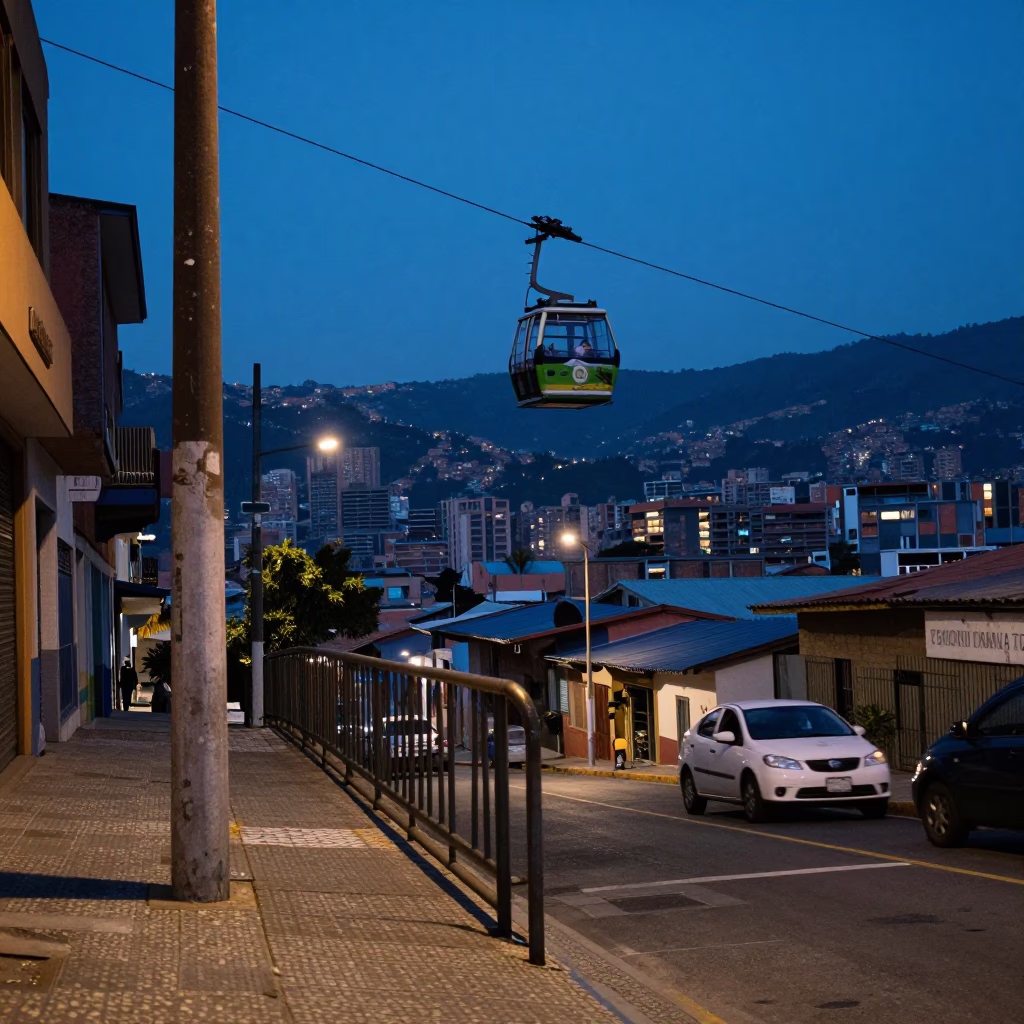 Street Corner in Medellin at Blue Hour in in Medellin, Colombia