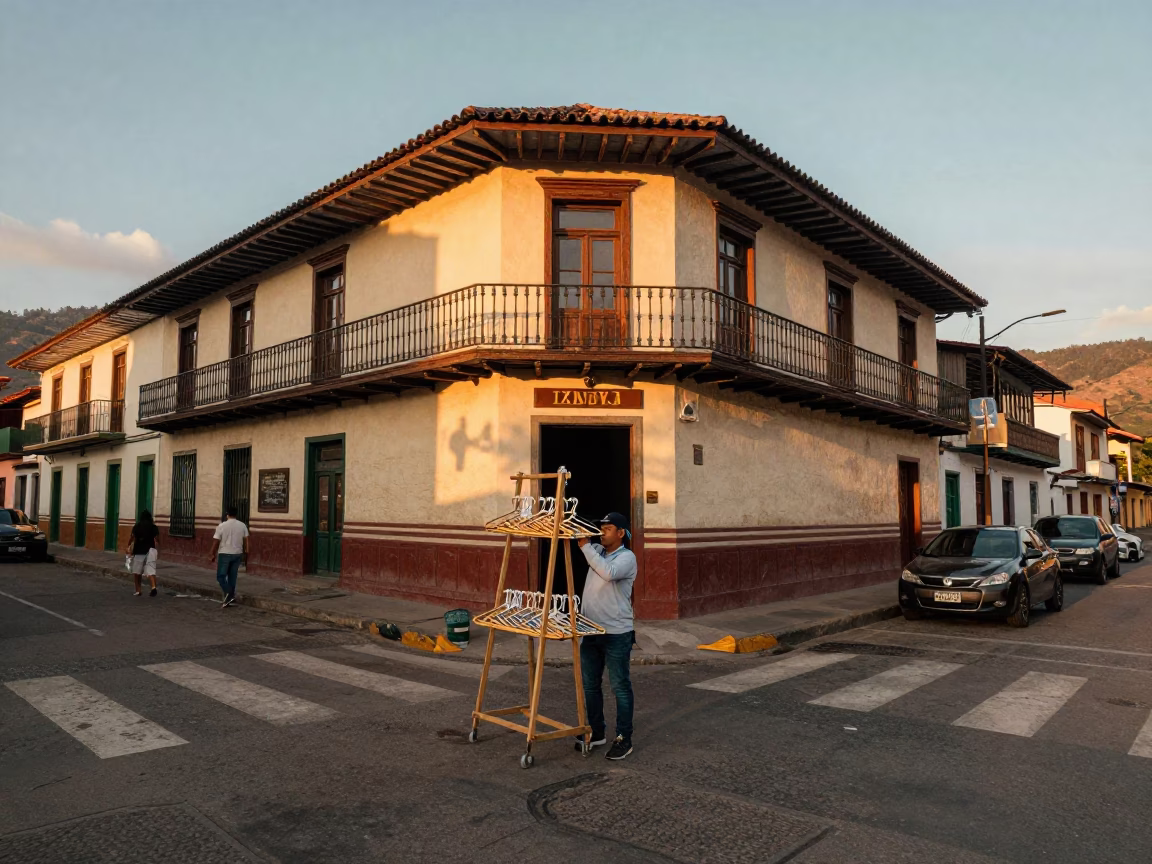 Street Corner in Medellin at Honeyed Evening Light in in Medellin, Colombia