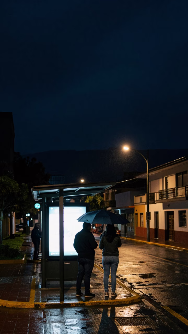 Street Corner in Medellin at The Deepest Night Sky Light in in Medellin, Colombia