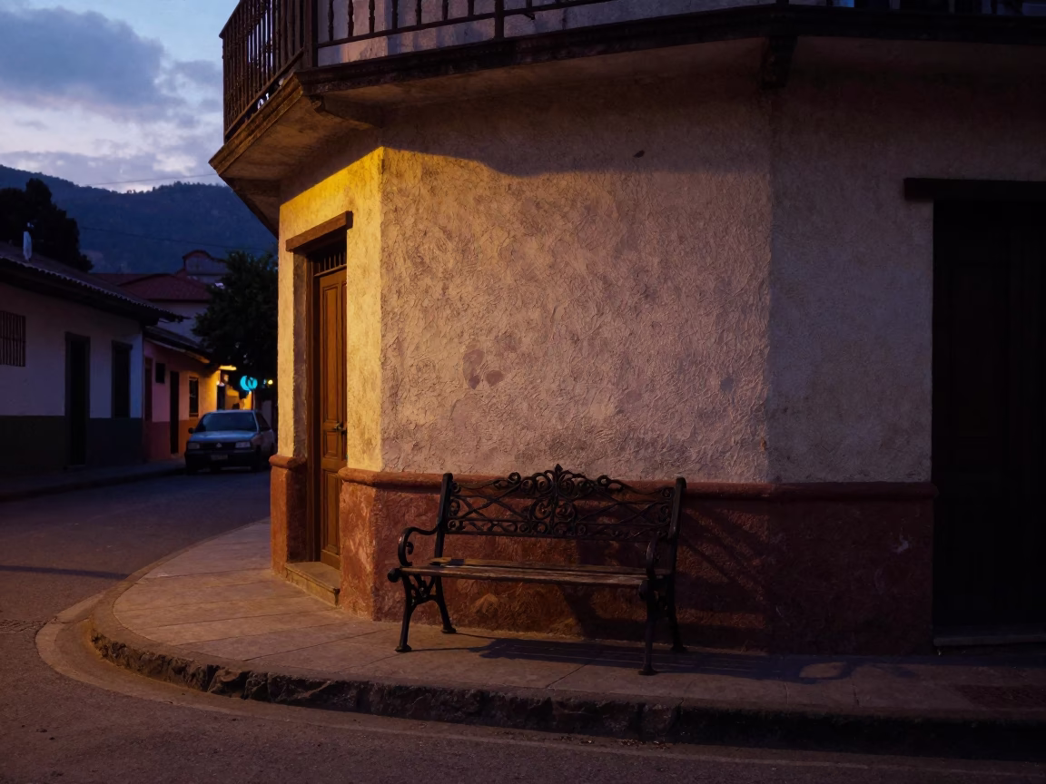 Street Corner in Medellin at The Still Hours Before Dawn Light in in Medellin, Colombia