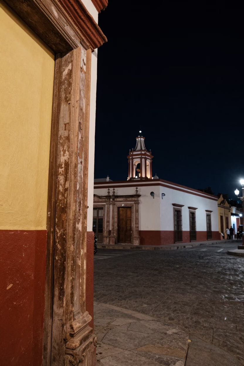 Street Corner in Merida at The Deepest Night Sky Light in in Merida, Mexico