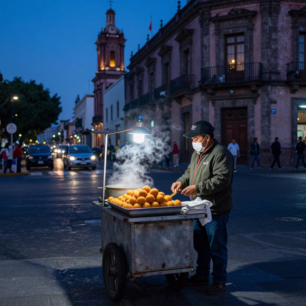 Street Corner in Mexico City at Blue Hour in in Mexico City, Mexico