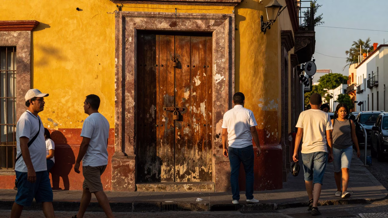 Street Corner in Mexico City at Honeyed Evening Light in in Mexico City, Mexico