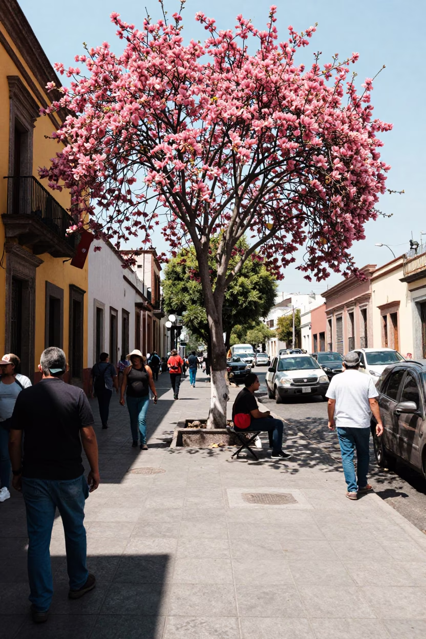 Street Corner in Mexico City at The Flat Glare Of Noon Light in in Mexico City, Mexico