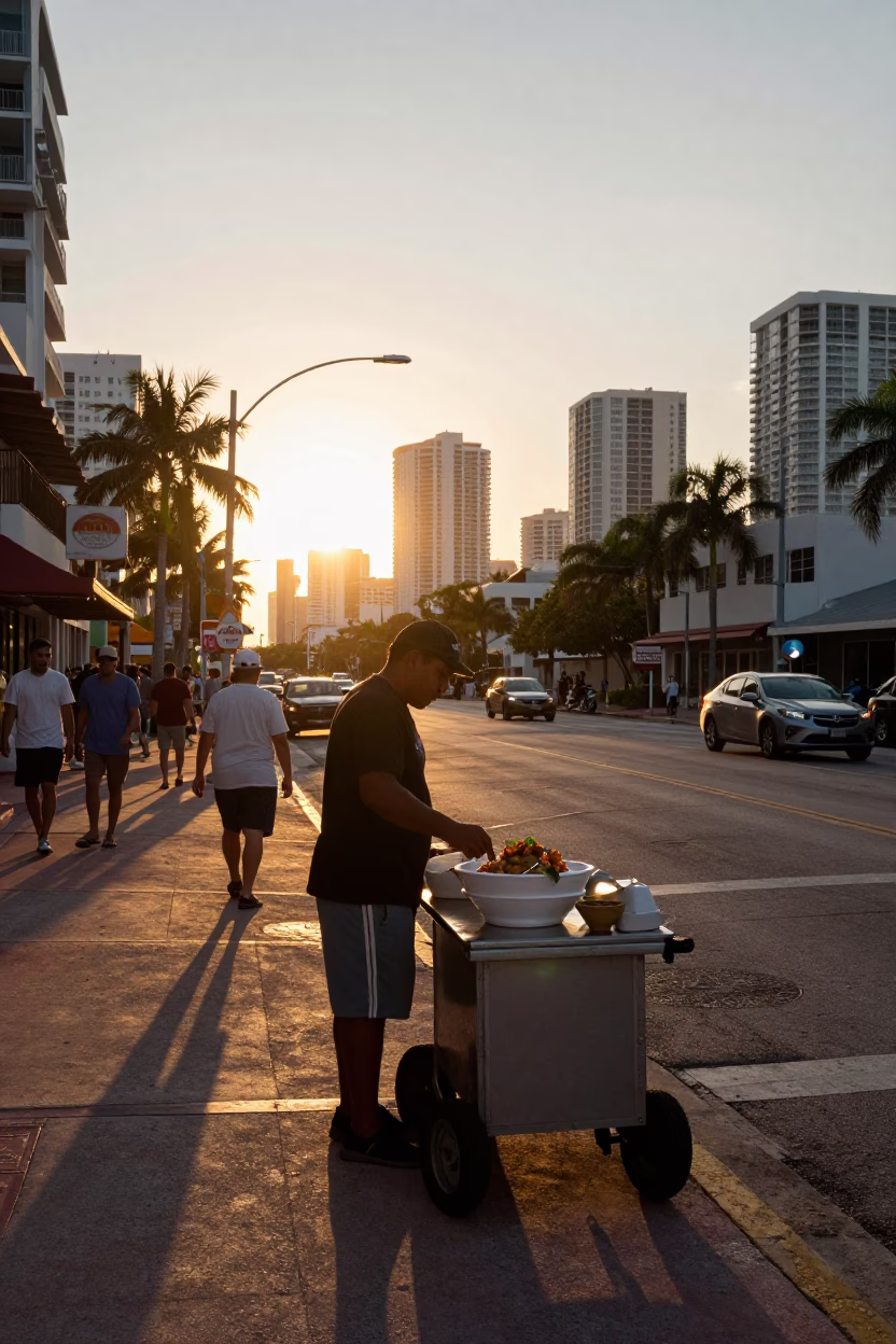 Street Corner in Miami at Golden Hour in in Miami, Florida, United States