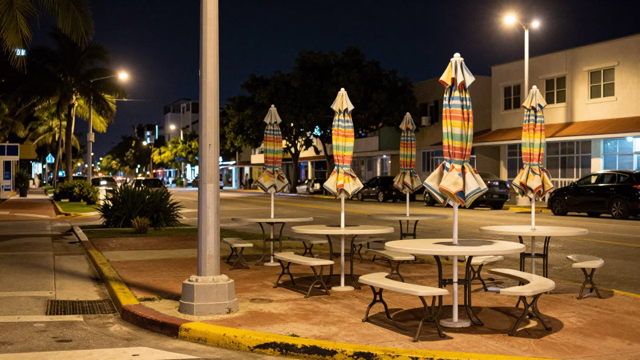 Street Corner in Miami at Late At Night Light in in Miami, Florida, United States