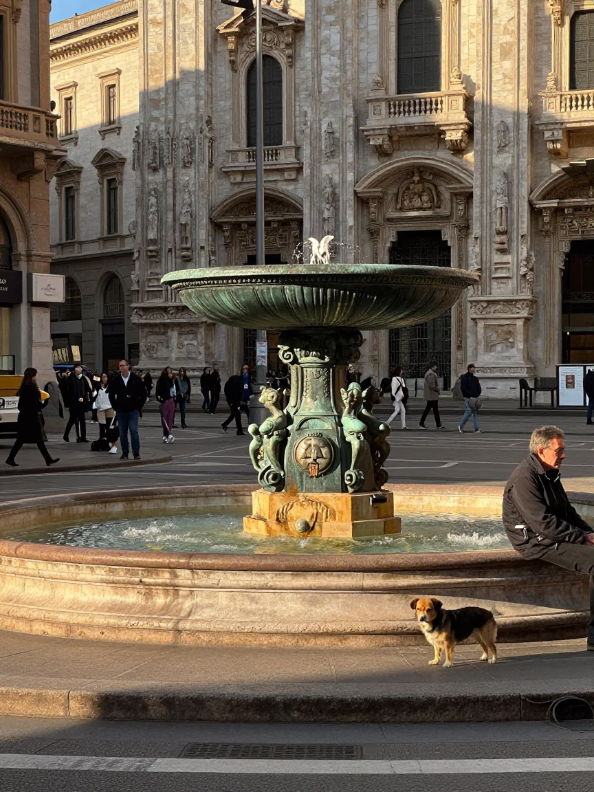 Street Corner in Milan at Clear Late-afternoon Light in in Milan, Italy