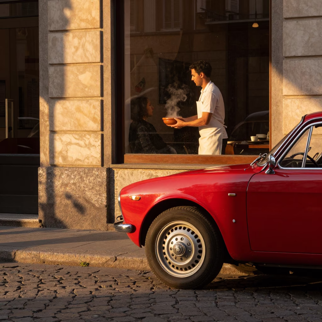 Street Corner in Milan at Golden Hour in in Milan, Italy
