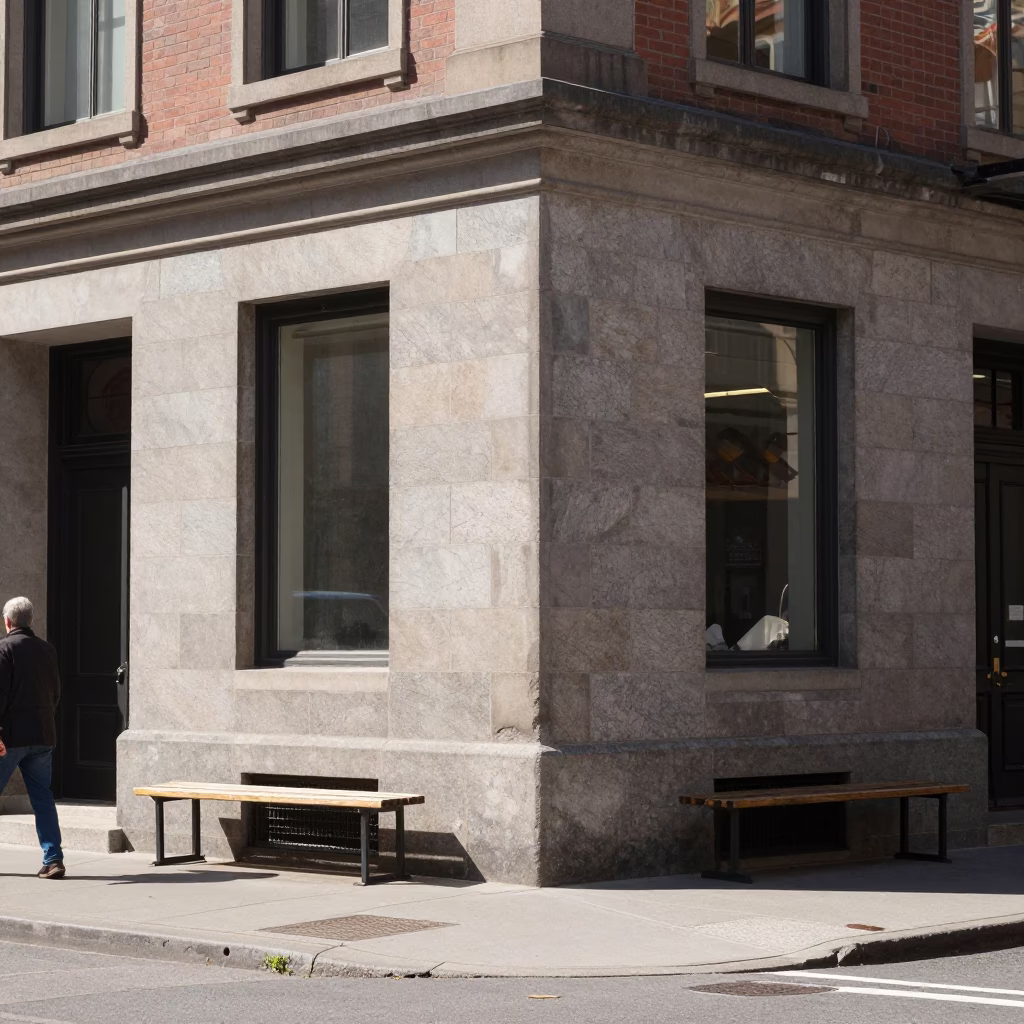 Street Corner in Montreal at Afternoon Light in in Montreal, Quebec, Canada