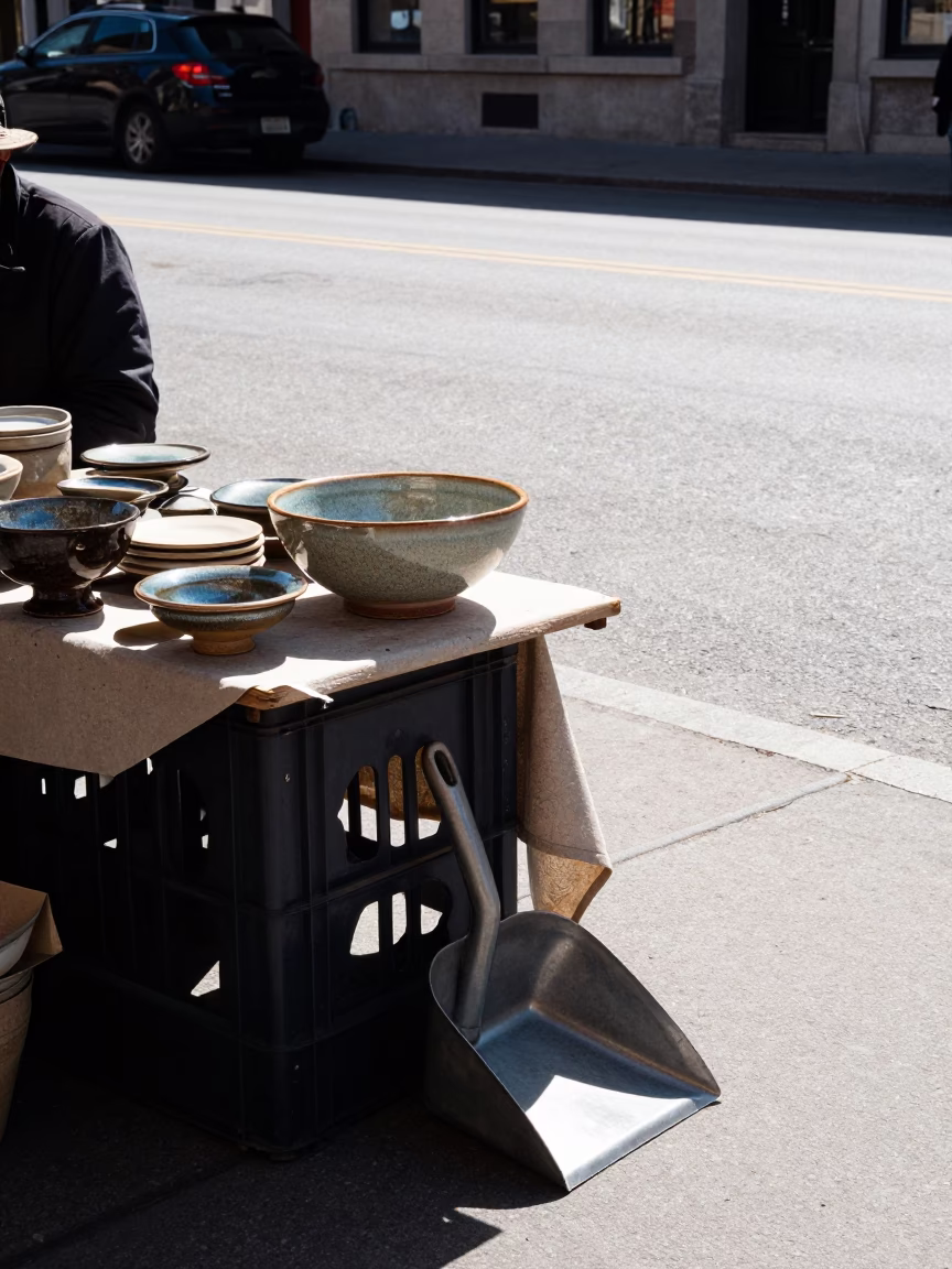 Street Corner in Montreal at Flat Noon Light in in Montreal, Quebec, Canada