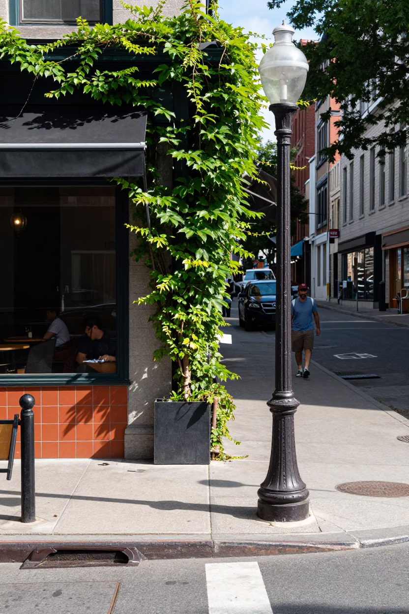 Street Corner in Montreal at Midday Light in in Montreal, Quebec, Canada