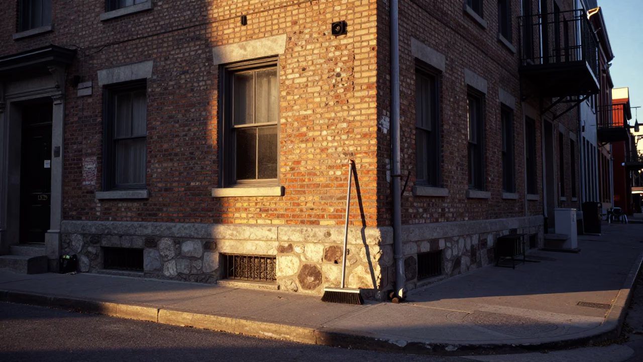 Street Corner in Montreal at Sunset Light in in Montreal, Quebec, Canada