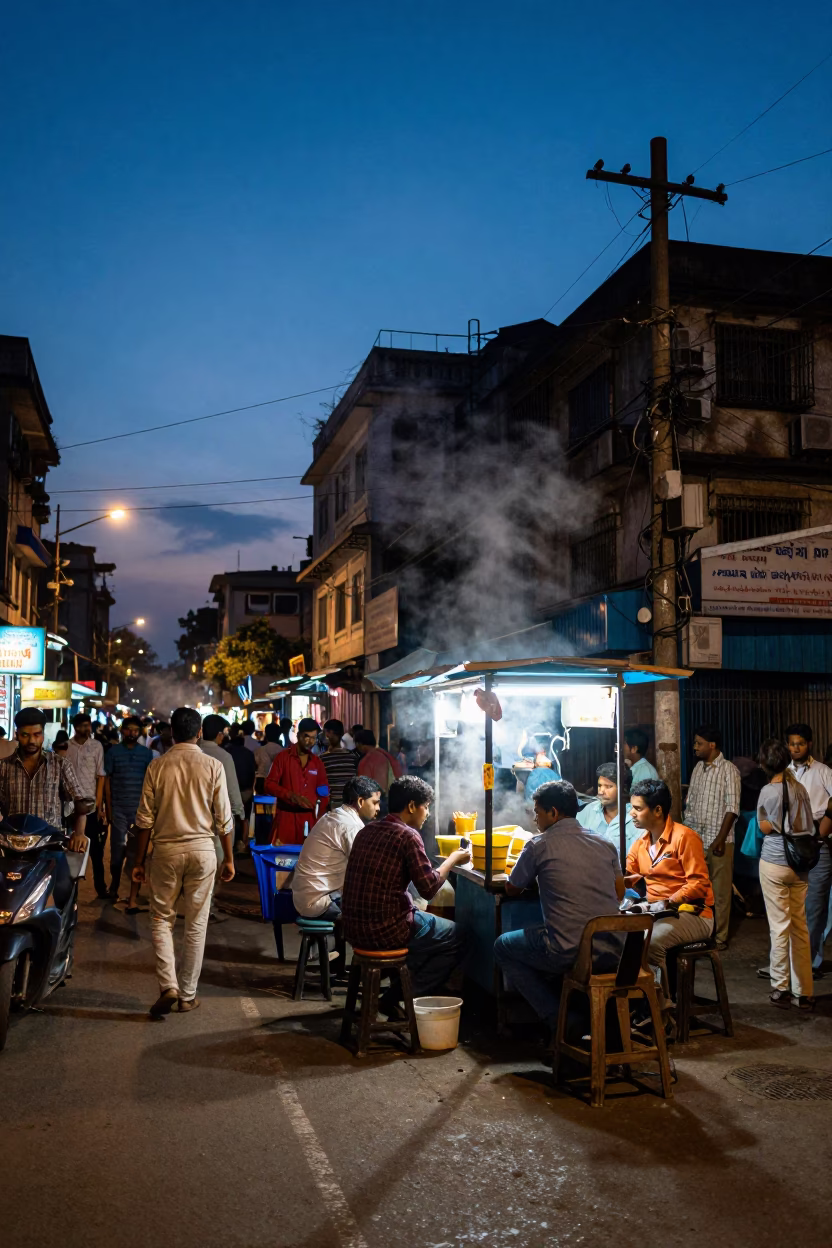 Street Corner in Mumbai at Blue Hour in in Mumbai, India