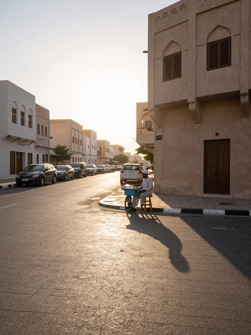Street Corner in Muscat at As First Light Reaches The Scene in in Muscat, Oman