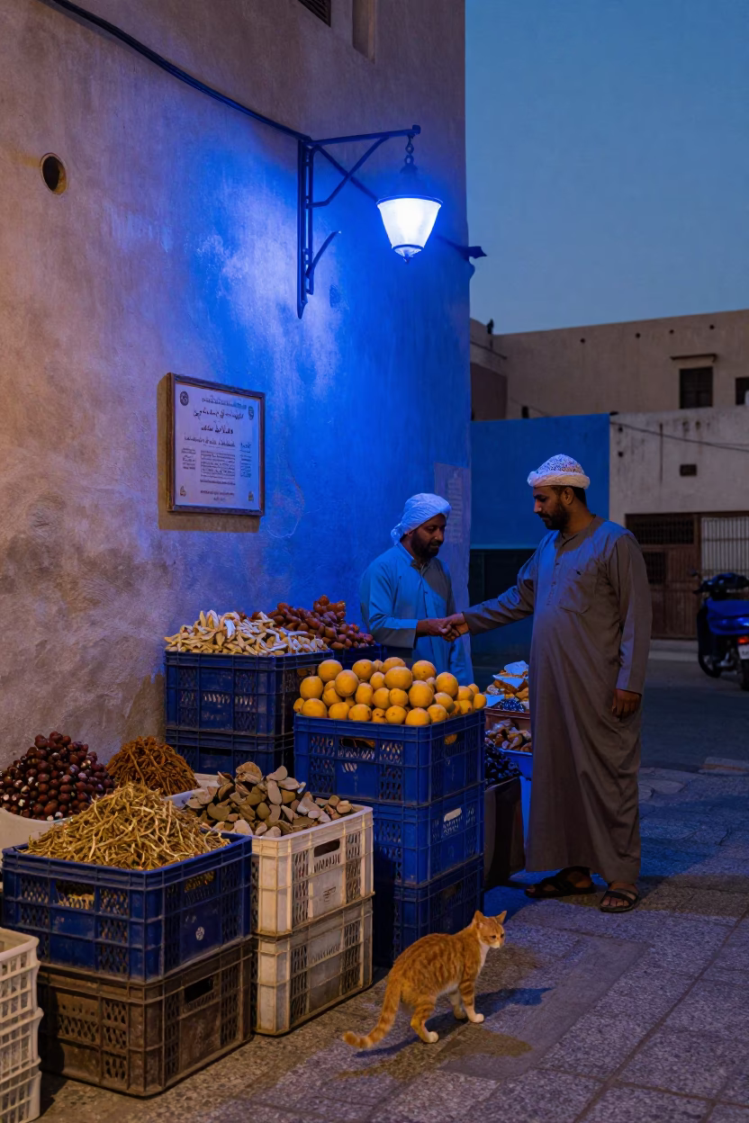 Street Corner in Muscat at The Last Blue Light Of Evening in in Muscat, Oman