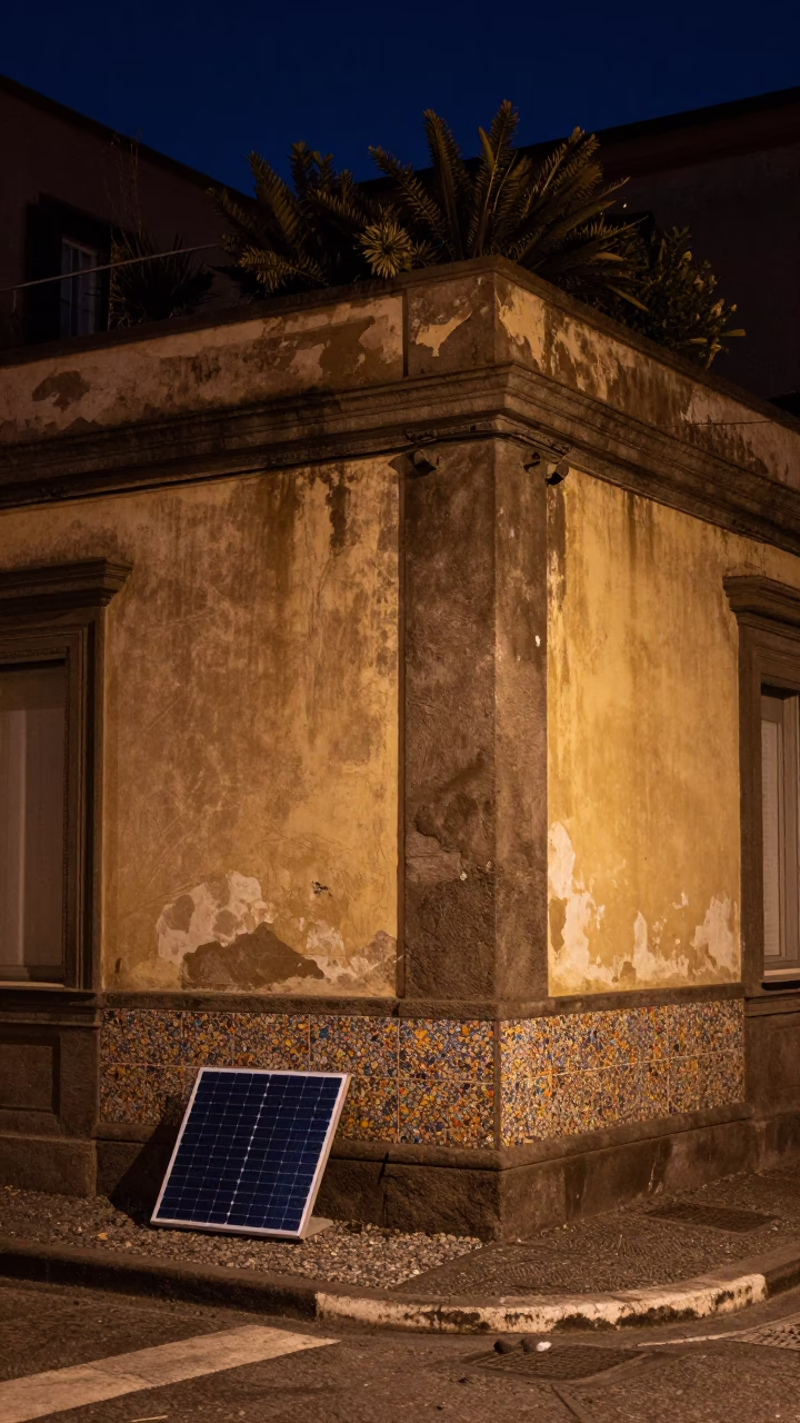 Street Corner in Naples at Midnight Light in in Naples, Italy