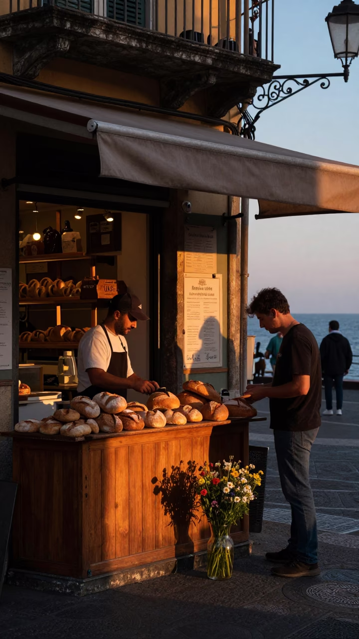 Street Corner in Naples at Nautical Dawn Light in in Naples, Italy