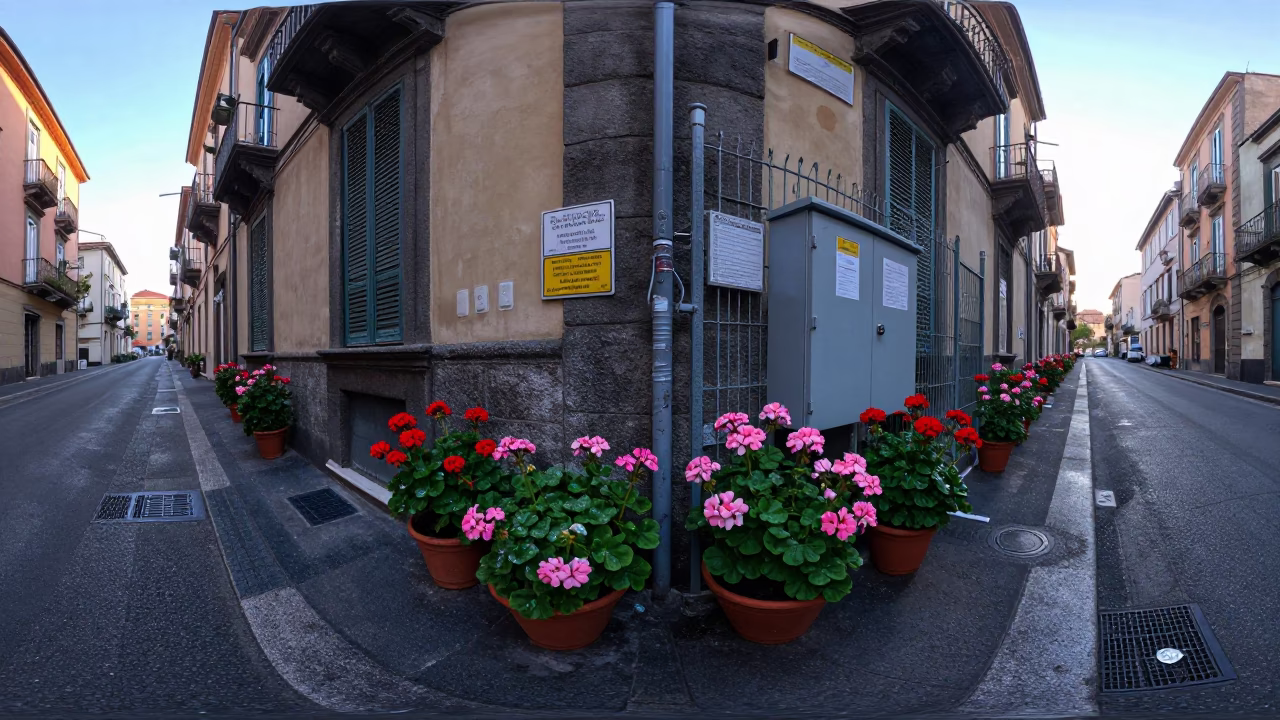 Street Corner in Naples at Sunrise Light in in Naples, Italy