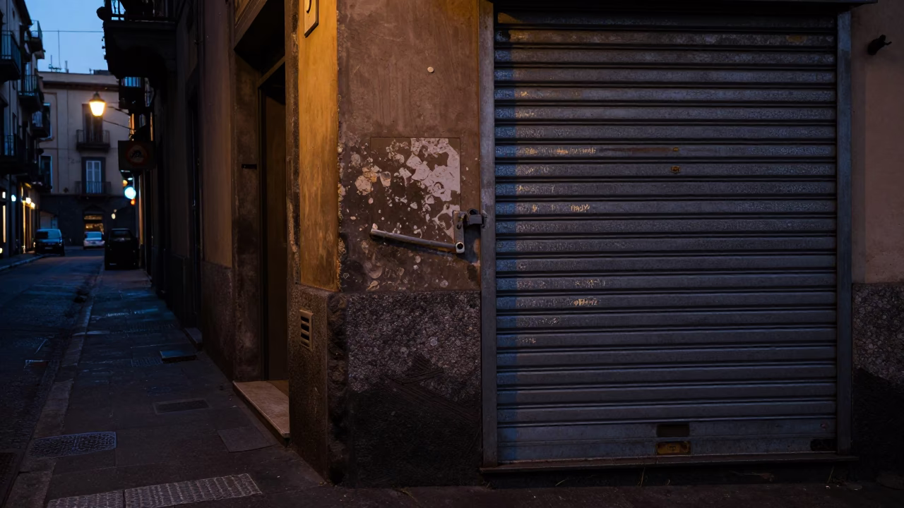 Street Corner in Naples at The Predawn Darkness Light in in Naples, Italy