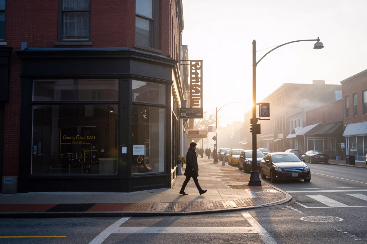 Street Corner in Nashville at First Light Of Dawn in in Nashville, Tennessee, United States