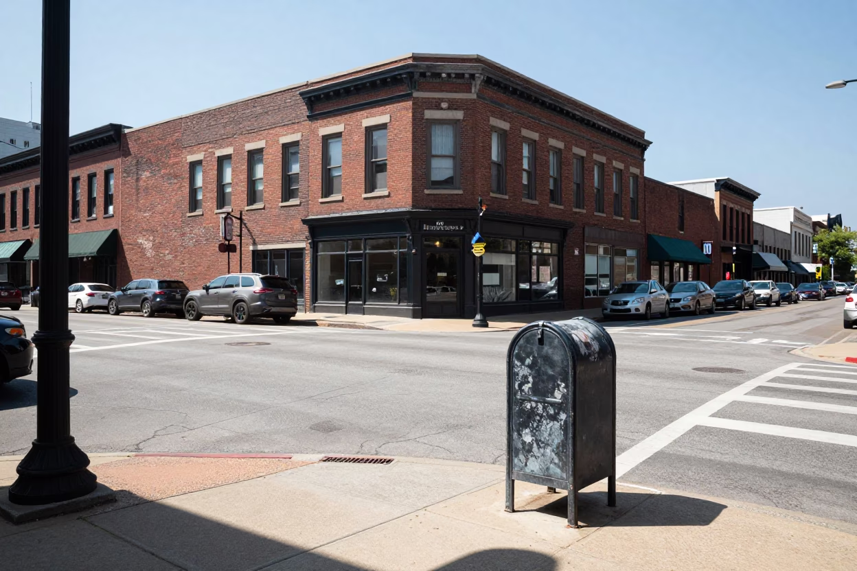 Street Corner in Nashville at The Flat Glare Of Noon Light in in Nashville, Tennessee, United States