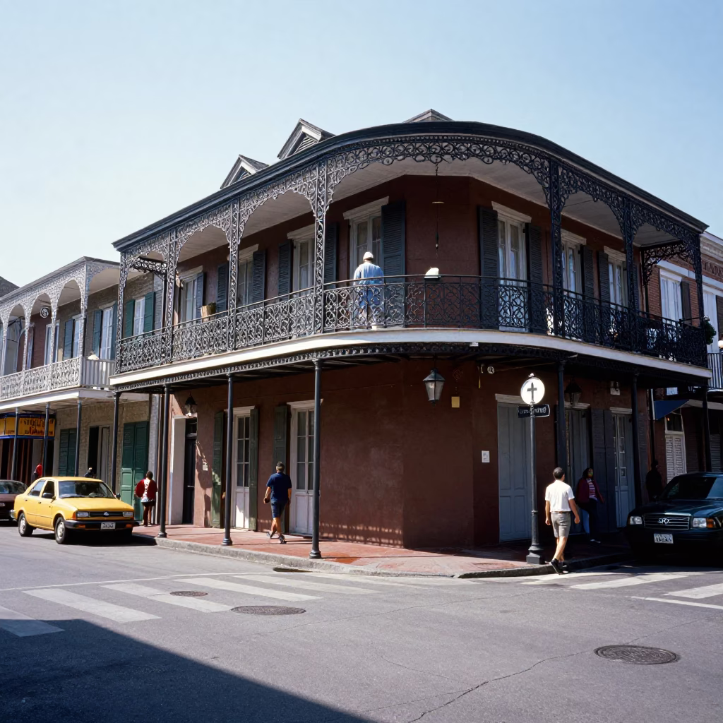 Street Corner in New Orleans at The Flat Glare Of Noon Light in in New Orleans, Louisiana, United States