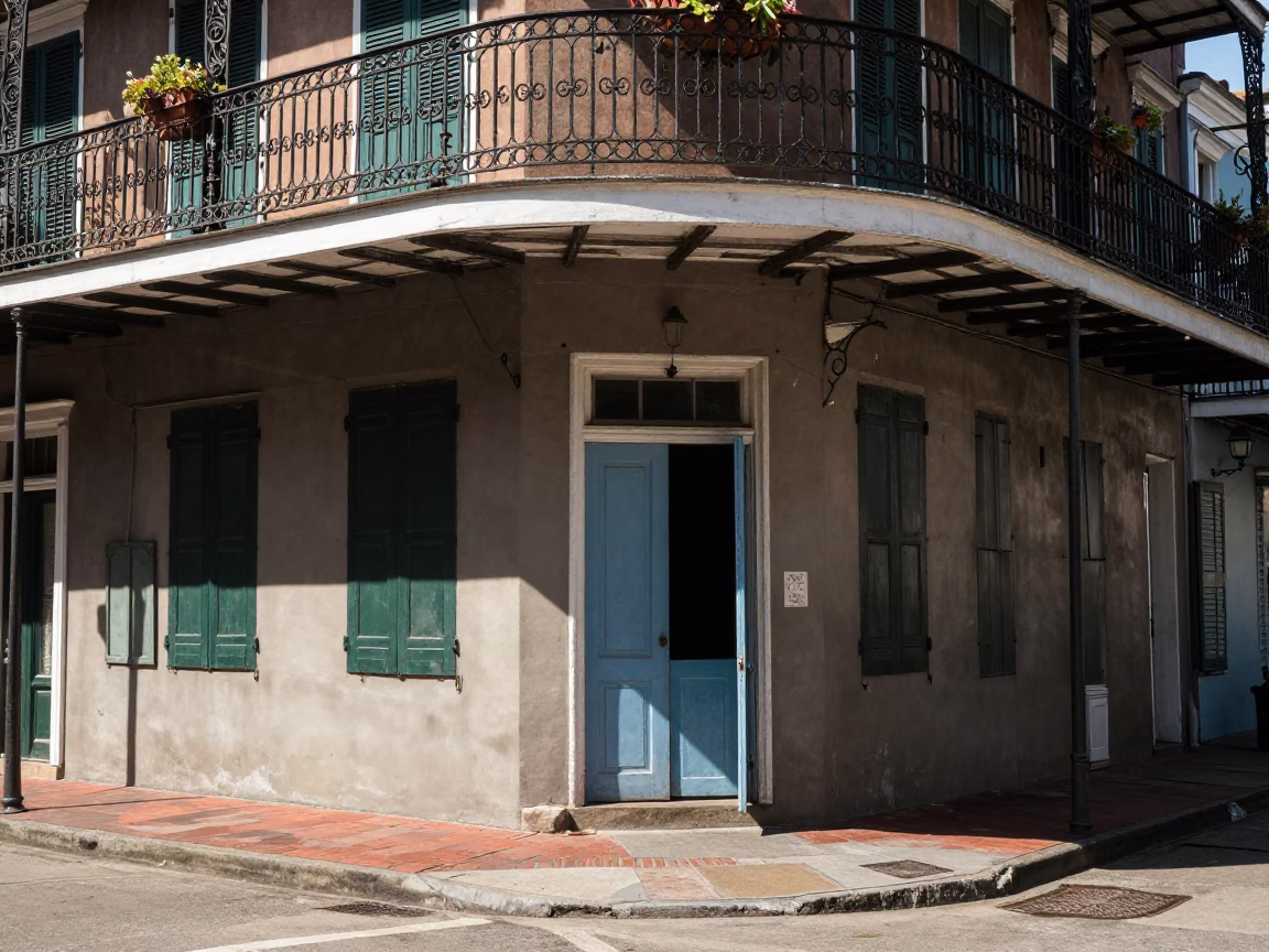 Street Corner in New Orleans at The Flat Glare Of Noon Light in in New Orleans, Louisiana, United States