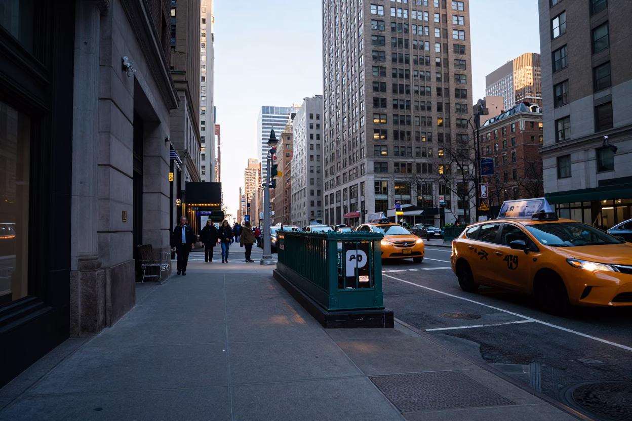 Street Corner in New York at As First Light Reaches The Scene in in New York, New York, United States