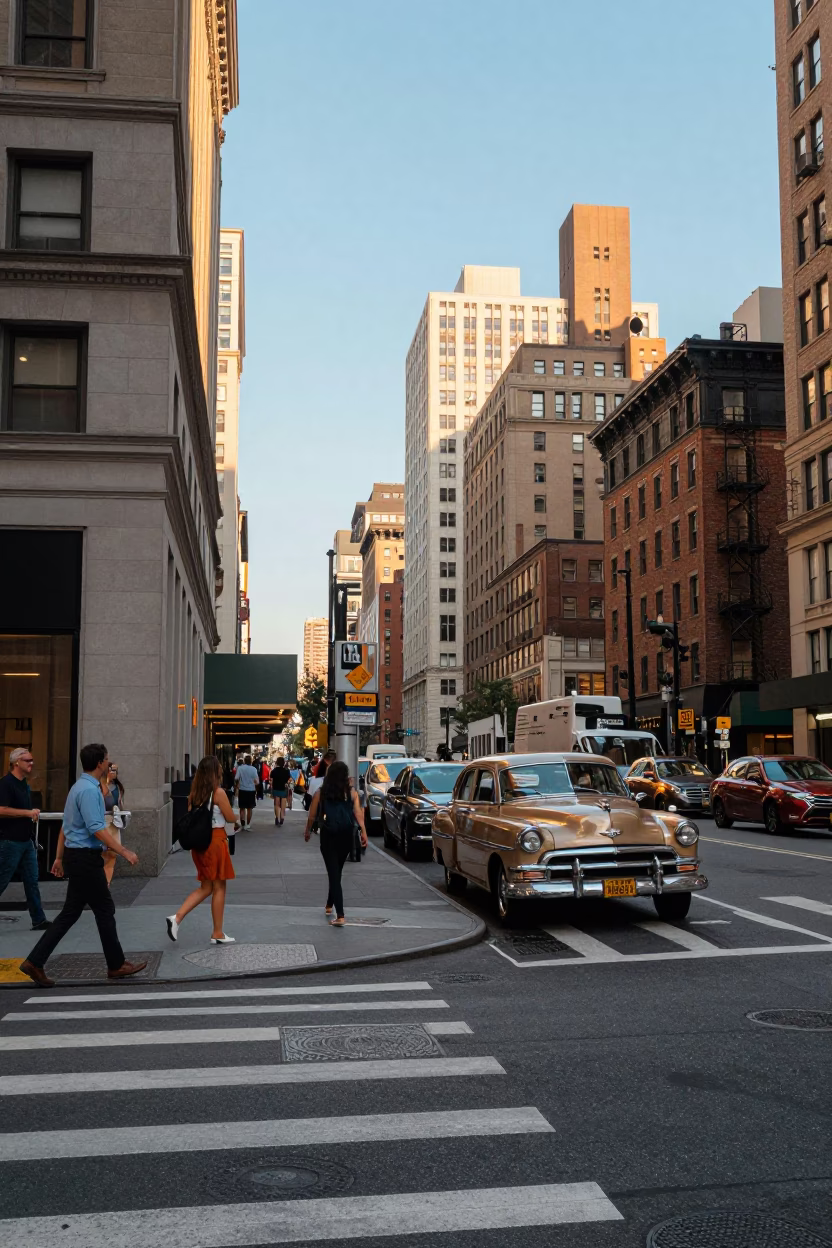Street Corner in New York at Clear Late-afternoon Light in in New York, New York, United States