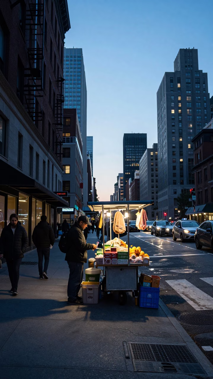 Street Corner in New York at First Light Of Dawn in in New York, New York, United States