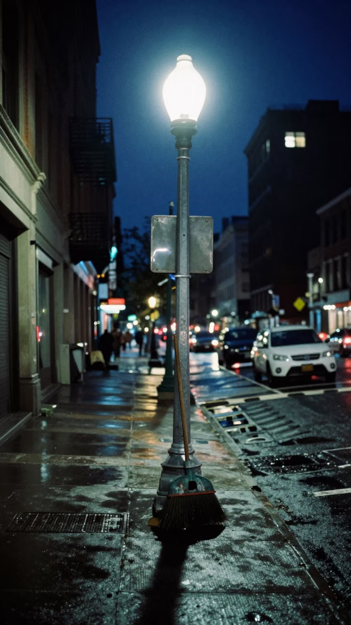 Street Corner in New York at Midnight Light in in New York, New York, United States