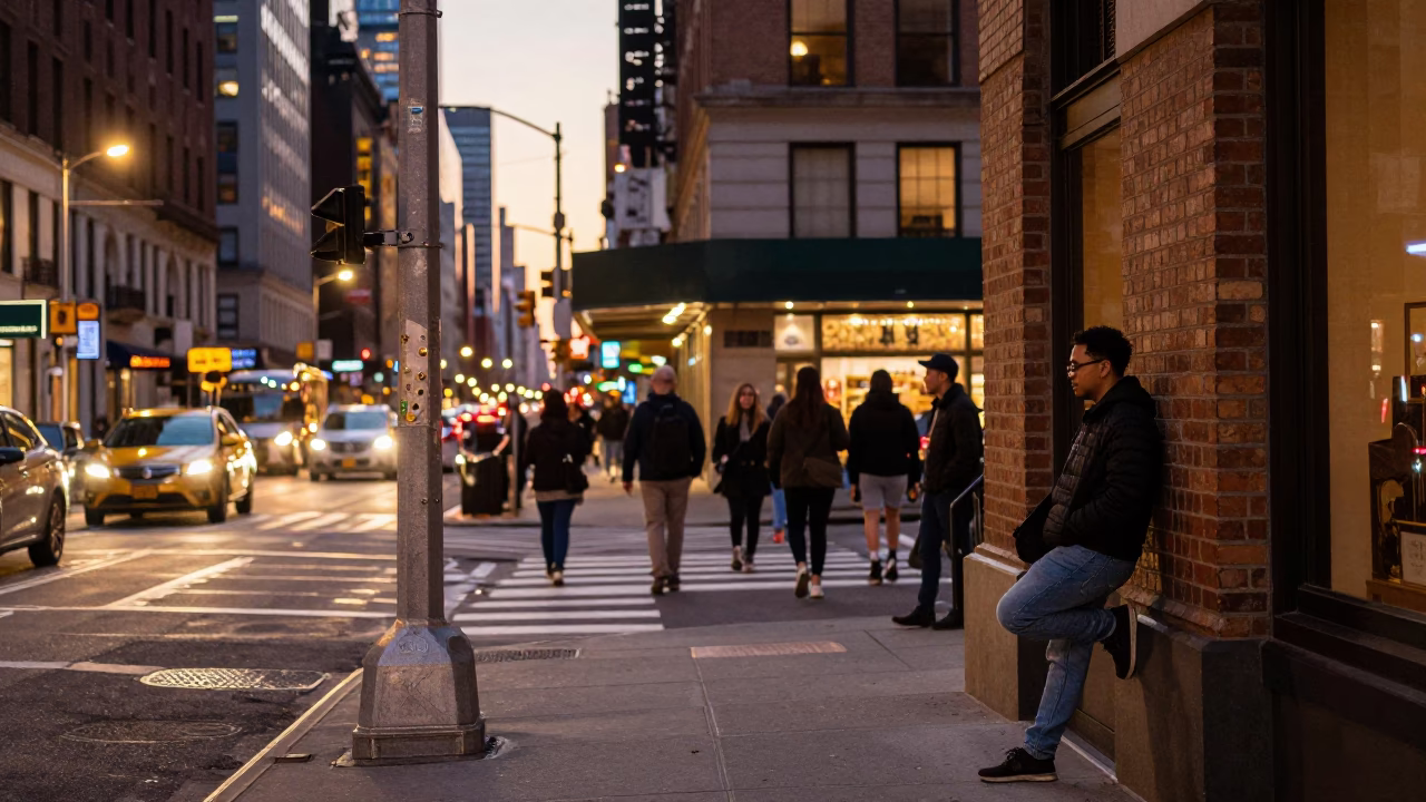 Street Corner in New York at The Early Evening Light in in New York, New York, United States