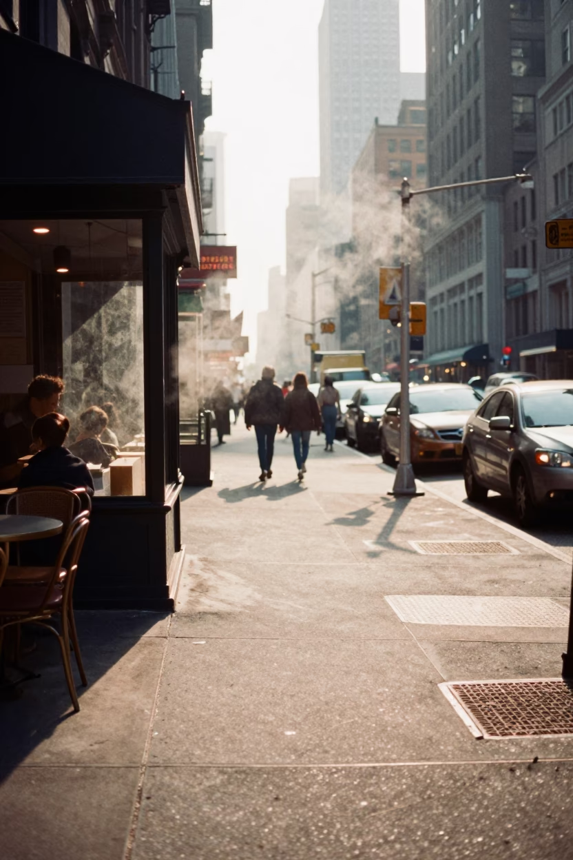Street Corner in New York at The Late Morning Light in in New York, New York, United States