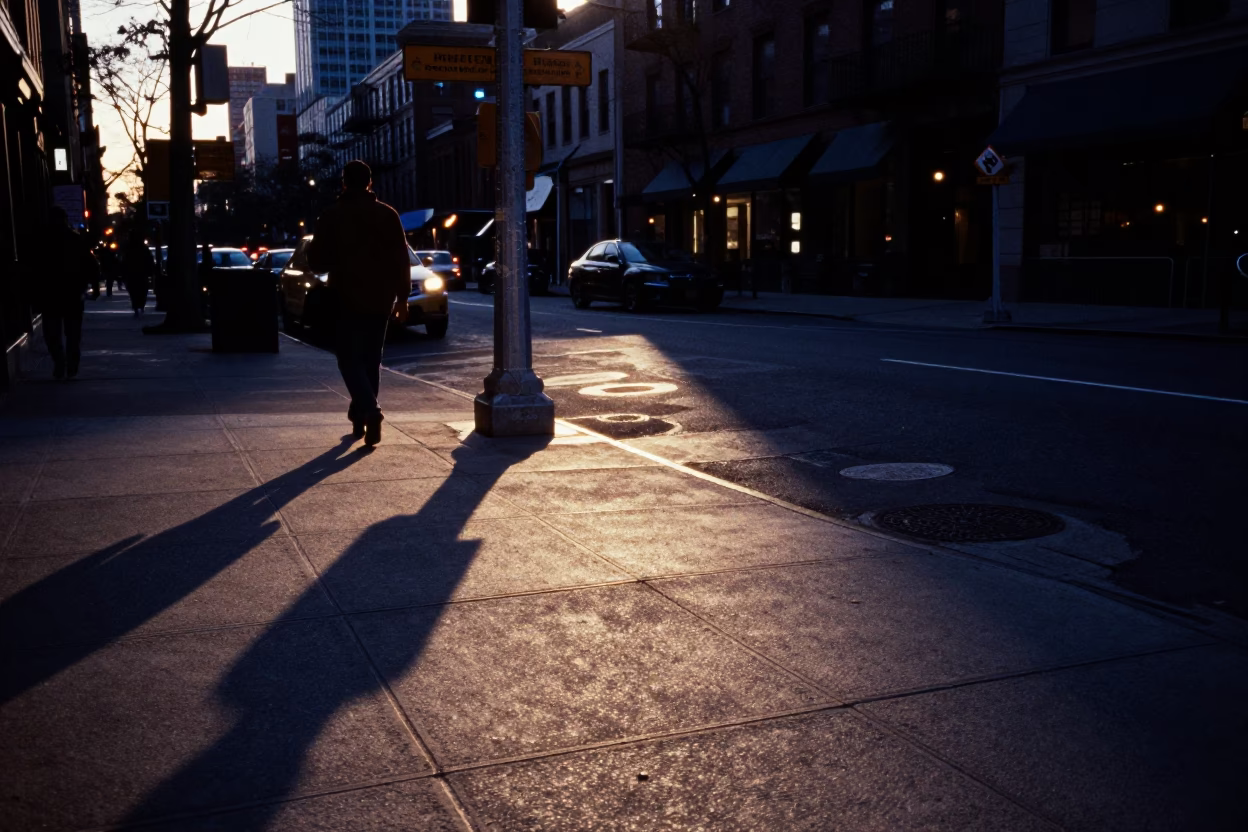 Street Corner in New York at Twilight in in New York, New York, United States