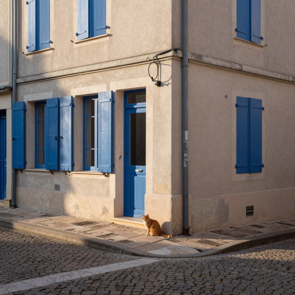 Street Corner in Nice at As First Light Reaches The Scene in in Nice, France