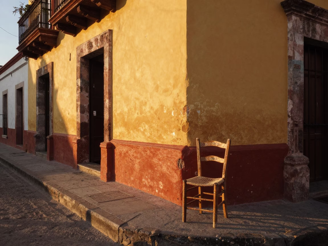 Street Corner in Oaxaca at Honeyed Evening Light in in Oaxaca, Mexico