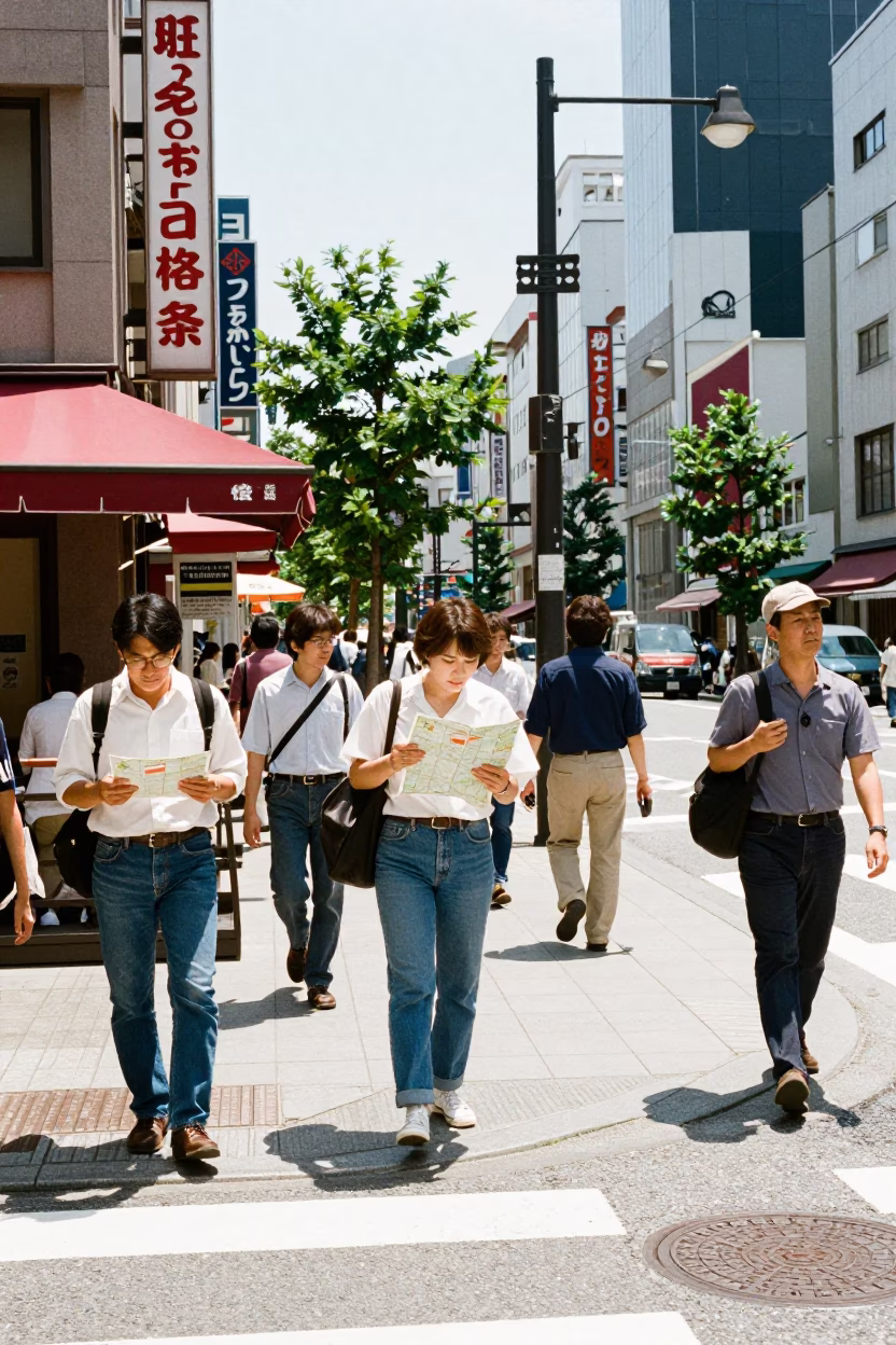 Street Corner in Osaka at The Flat Glare Of Noon Light in in Osaka, Japan