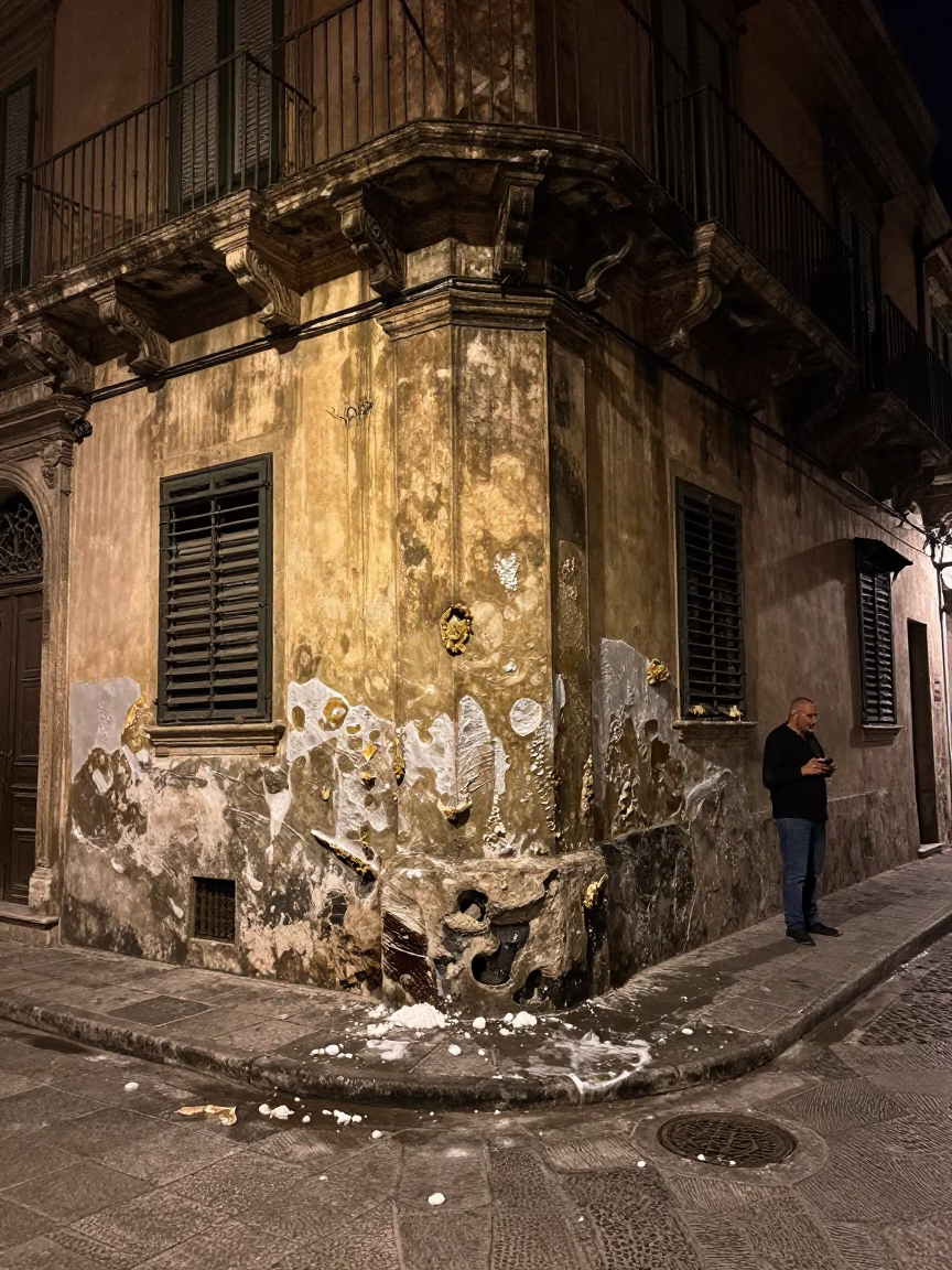 Street Corner in Palermo at Deep In The Night Light in in Palermo, Italy