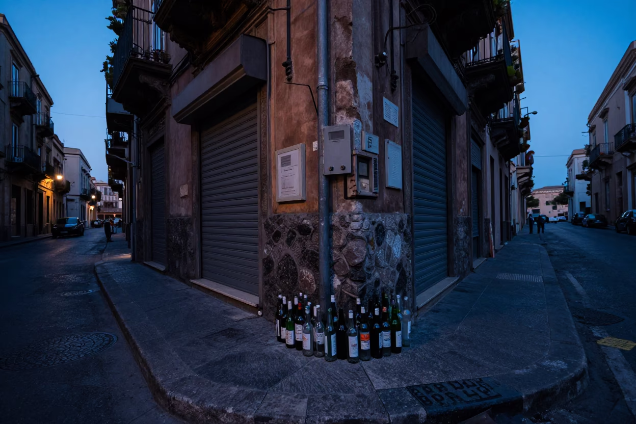 Street Corner in Palermo at The Still Hours Before Dawn Light in in Palermo, Italy