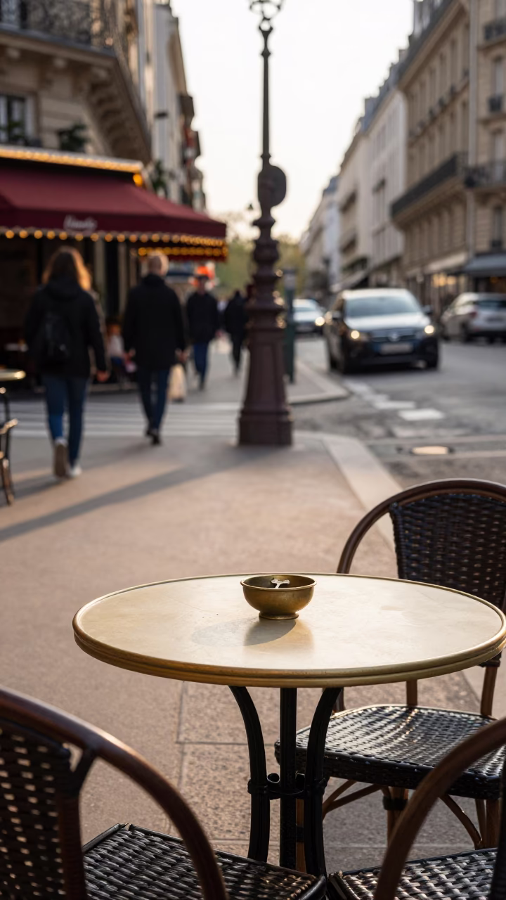 Street Corner in Paris at Clear Late-afternoon Light in in Paris, France