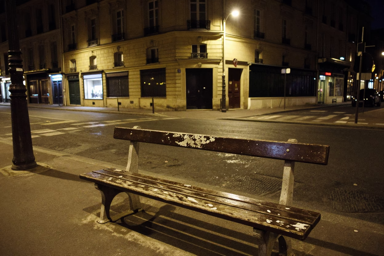 Street Corner in Paris at Deep In The Night Light in in Paris, France
