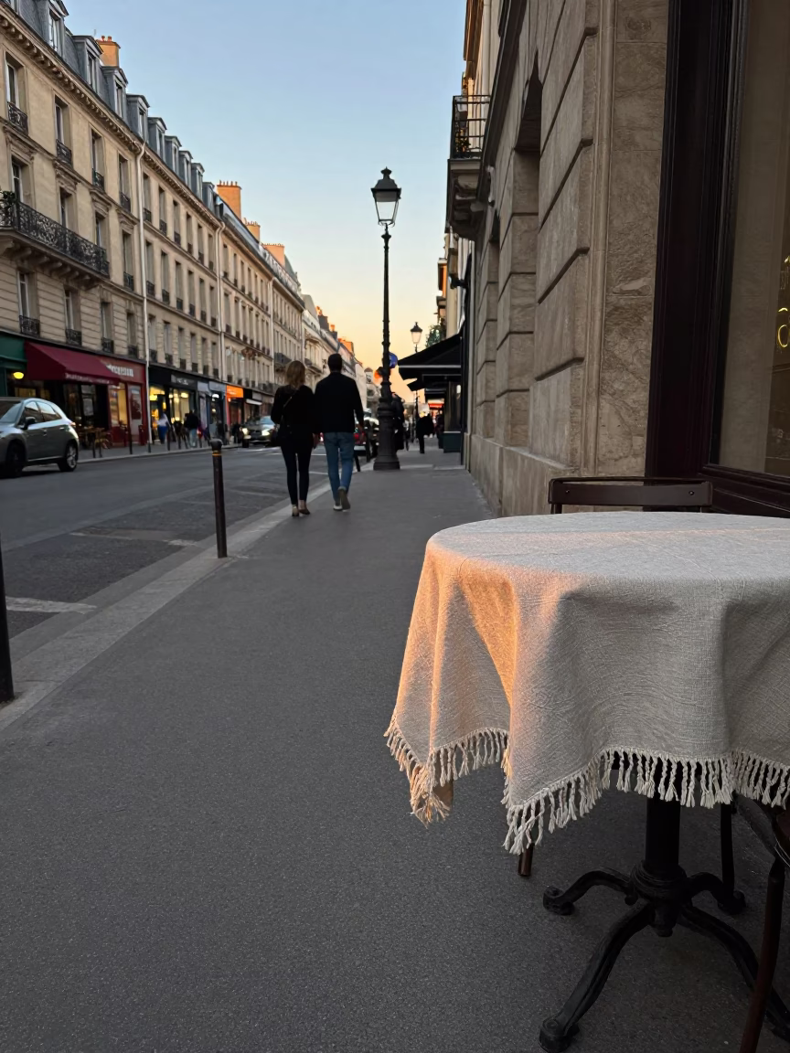 Street Corner in Paris at The Early Evening Light in in Paris, France