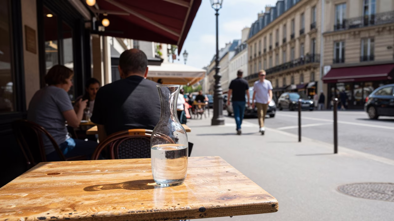 Street Corner in Paris at The Flat Glare Of Noon Light in in Paris, France