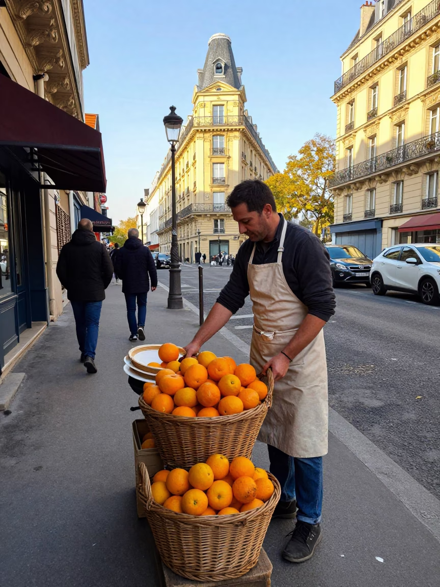 Street Corner in Paris at The Late Morning Light in in Paris, France