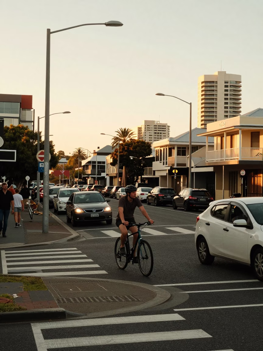 Street Corner in Perth at Honeyed Evening Light in in Perth, Western Australia, Australia