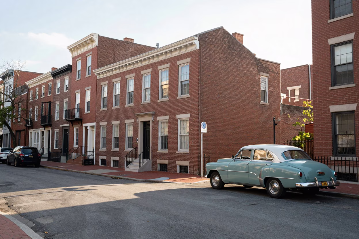 Street Corner in Philadelphia at As First Light Reaches The Scene in in Philadelphia, Pennsylvania, United States