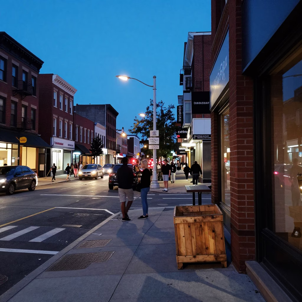 Street Corner in Philadelphia at Blue Hour in in Philadelphia, Pennsylvania, United States